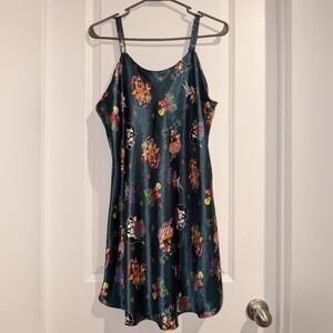 Vintage Looney Tunes Graphic 1997 Holiday Print Green Slip Dress Size Large